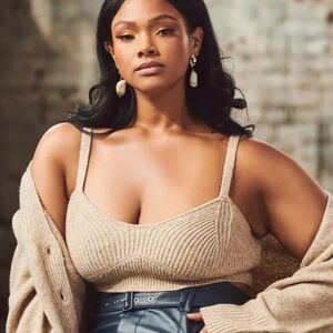 New Eloquii Knitted Bralette Cropped Top Neutral Tan Cream 14/16